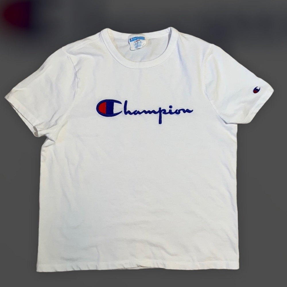 Champion Heritage Men’s Embroidered Logo White Short Sleeve T-Shirt Size Large